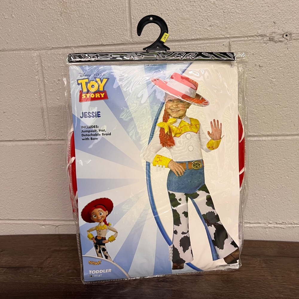 Spirit Halloween Toy Story Jessie Costume Toddler Girls 3T-4T Jumpsuit Hat Braid